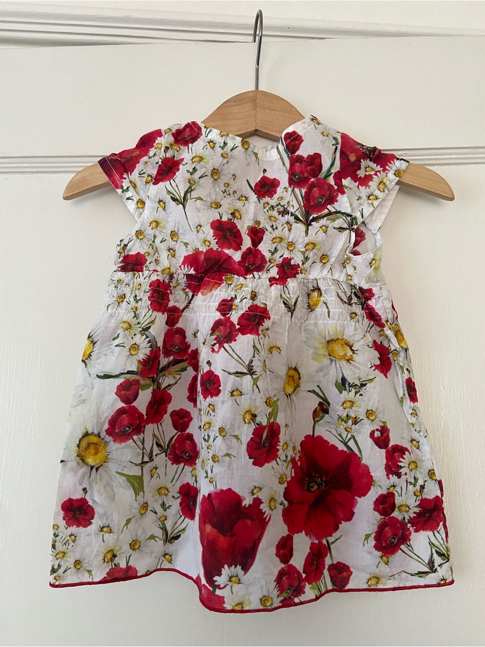 Dolce & Gabbana White Floral Baby Dress with Red Poppies and Yellow Daisies